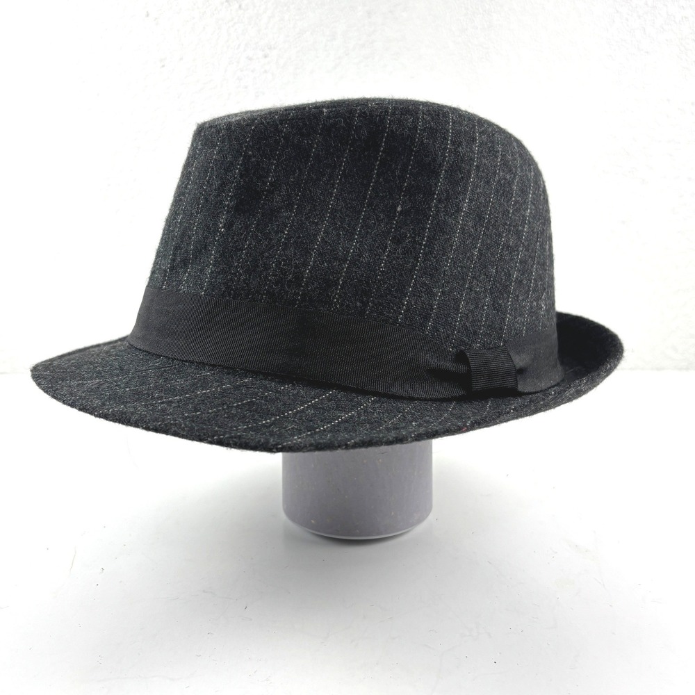 Fedora Hat Mens OS Charcoal Grey Pinstripe Wool Blend Dark Academia Vtg Style